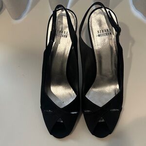 Stuart Weitzman Black Peep-Toe Slingback Heels